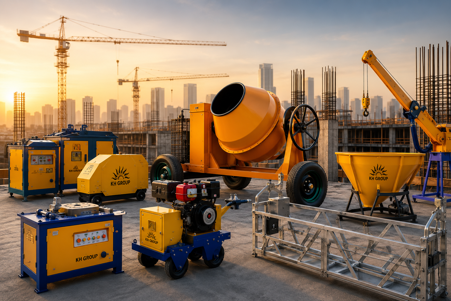 KH Infra factory floor with concrete mixers and equipment